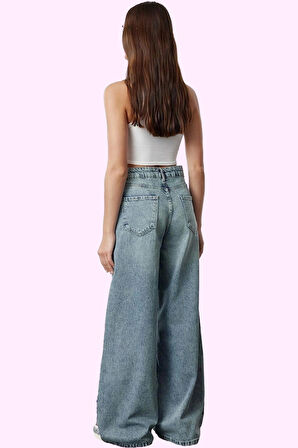 Kadın Wide Leg Denim Jean Pamuk Uzun Boy Normal Bel Günlük Kullanım Yaz Aylarının Vazgeçilmezi