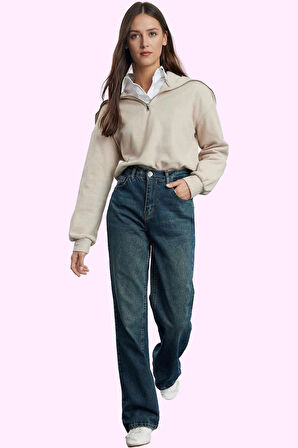 Kadın Geniş Paça Jean Pantolon Yüksek Bel Pamuk Tüm Sezonlar İçin Yaz Aylarının Vazgeçilmezi