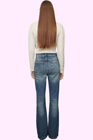 Kadın Jean Pantolon Yüksek Bel İspanyol Paça Flare Cool Comfort Günlük Yaz Aylarının Vazgeçilmezi