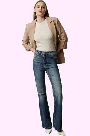 Kadın Jean Pantolon Yüksek Bel İspanyol Paça Flare Cool Comfort Günlük Yaz Aylarının Vazgeçilmezi