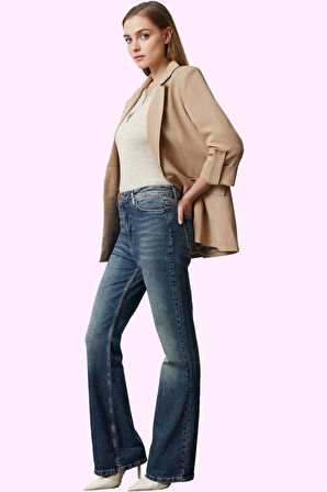 Kadın Jean Pantolon Yüksek Bel İspanyol Paça Flare Cool Comfort Günlük Yaz Aylarının Vazgeçilmezi