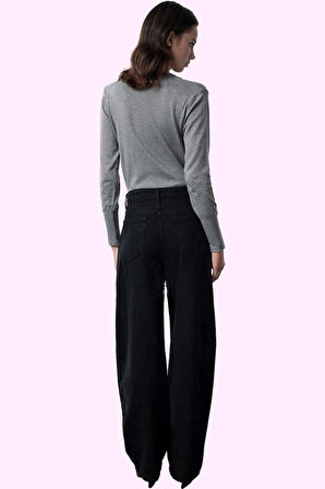 Kadın Pamuk Jean Pantolon Yüksek Bel Barrel Kalıp Geniş Paça Günlük Şıklık Kaliteli Malzeme