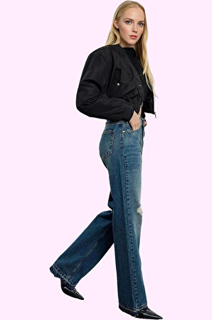 Kadın Normal Bel Wide Leg Jean Pamuk Rigid Dokuma Günlük Hafta Sonu Yaz Aylarının Vazgeçilmezi