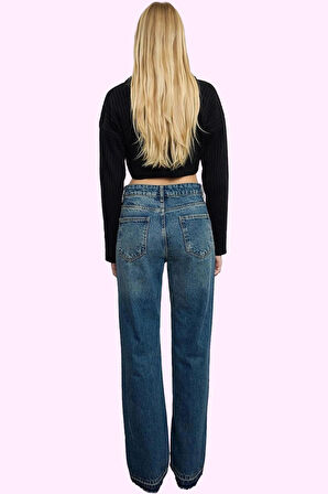 Kadın Normal Bel Wide Leg Jean Pamuk Rigid Dokuma Günlük Hafta Sonu Yaz Aylarının Vazgeçilmezi