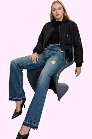 Kadın Normal Bel Wide Leg Jean Pamuk Rigid Dokuma Günlük Hafta Sonu Yaz Aylarının Vazgeçilmezi