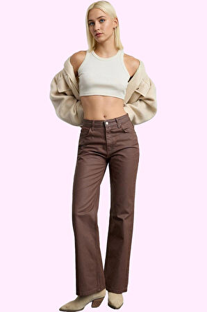 Kadın Pamuk Wide Leg Pantolon Yüksek Bel Fermuarlı Kış Günlük Kullanım Yaz Aylarının Vazgeçilmezi