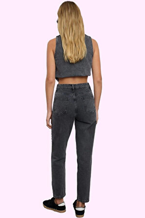 Kadın Pamuk Mom Jean Geniş Paça Yüksek Bel Fermuarlı Günlük Stil Yaz Aylarının Vazgeçilmezi