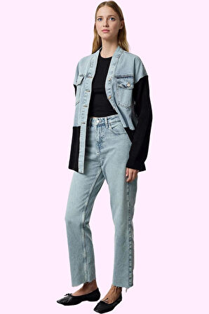 Kadın Denim Straight Jean Pantolon Yüksek Bel Boru Paça Pamuk Günlük Yaz Aylarının Vazgeçilmezi