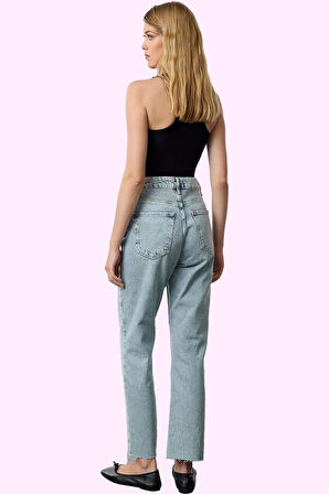Kadın Denim Straight Jean Pantolon Yüksek Bel Boru Paça Pamuk Günlük Yaz Aylarının Vazgeçilmezi