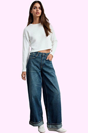 Kadın Denim Kot Pantolon Baggy Geniş Paça Pamuk Günlük Stil Hafta Sonu Yaz Aylarının Vazgeçilmezi