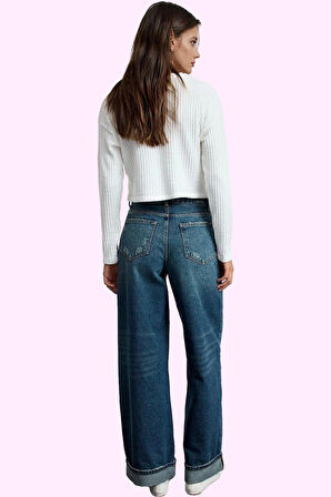 Kadın Denim Kot Pantolon Baggy Geniş Paça Pamuk Günlük Stil Hafta Sonu Yaz Aylarının Vazgeçilmezi