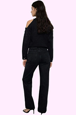 Kadın Casual Pamuk Wide Leg Jean Uzun Boy Yüksek Bel Günlük Kullanım Yaz Aylarının Vazgeçilmezi