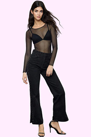 Kadın Denim Jean Yüksek Bel Wide Leg Pamuk Günlük Kullanım İçin Yaz Aylarının Vazgeçilmezi