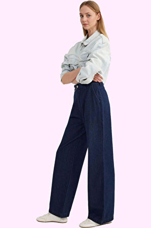 Kadın Denim Wide Leg Pantolon Yüksek Bel Uzun Boy Pamuk Casual Günlük Kullanım Özel Günler