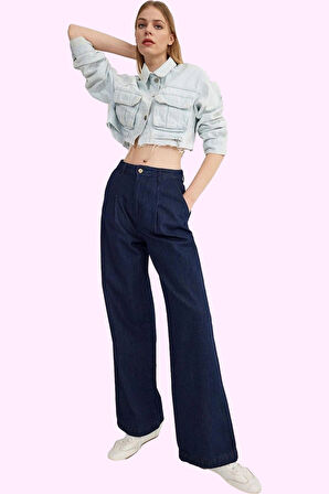 Kadın Denim Wide Leg Pantolon Yüksek Bel Uzun Boy Pamuk Casual Günlük Kullanım Özel Günler