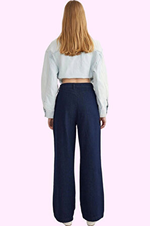 Kadın Denim Wide Leg Pantolon Yüksek Bel Uzun Boy Pamuk Casual Günlük Kullanım Özel Günler