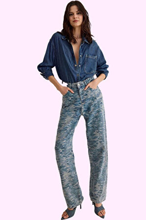 Kadın Pamuklu Denim Jean Düşük Bel Barrel Kalıp Geniş Paça Günlük Kullanım Kaliteli Malzeme