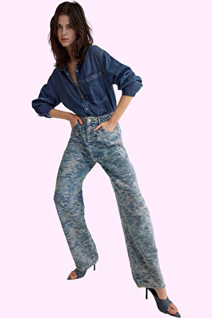 Kadın Pamuklu Denim Jean Düşük Bel Barrel Kalıp Geniş Paça Günlük Kullanım Kaliteli Malzeme