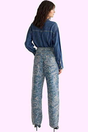 Kadın Pamuklu Denim Jean Düşük Bel Barrel Kalıp Geniş Paça Günlük Kullanım Kaliteli Malzeme