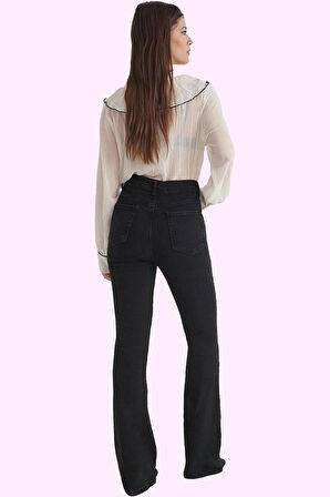 Kadın Denim İspanyol Paça Jean Pantolon Renk Yüksek Bel Günlük Hafta Sonu Kaliteli Malzeme