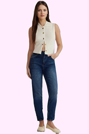 Kadın Mom Jean Denim Günlük Stil Yüksek Bel Uzun Boy Hafta Sonu Yaz Aylarının Vazgeçilmezi