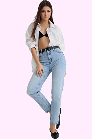 Kadın Mom Jean Pantolon Rahat Kesim Denim Kumaş Günlük Kullanım Yaz Aylarının Vazgeçilmezi