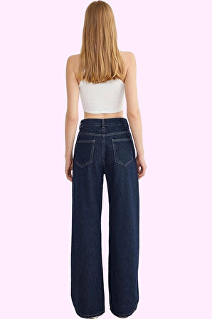 Kadın Günlük Kullanım için Pamuklu Wide Leg Jean Pantolon Hafta Sonu Yaz Aylarının Vazgeçilmezi