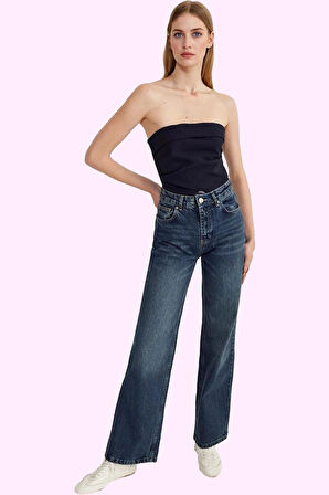 Kadın Denim Pantolon Yüksek Bel Geniş Paça Pamuk Günlük Kullanım İçin Yaz Aylarının Vazgeçilmezi