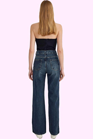 Kadın Denim Pantolon Yüksek Bel Geniş Paça Pamuk Günlük Kullanım İçin Yaz Aylarının Vazgeçilmezi