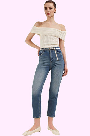 Kadın Günlük Denim Mom Jean Pantolon Yüksek Bel Rahat Hafta Sonu Yaz Aylarının Vazgeçilmezi