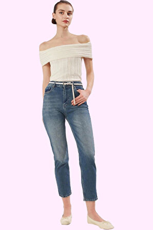 Kadın Günlük Denim Mom Jean Pantolon Yüksek Bel Rahat Hafta Sonu Yaz Aylarının Vazgeçilmezi
