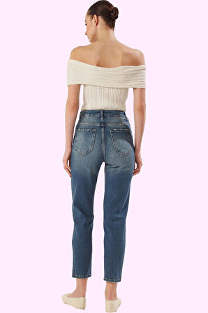 Kadın Günlük Denim Mom Jean Pantolon Yüksek Bel Rahat Hafta Sonu Yaz Aylarının Vazgeçilmezi