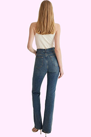 Kadın Denim Jean Yüksek Bel Flare Günlük Kullanım İçin Hafta Sonu Yaz Aylarının Vazgeçilmezi