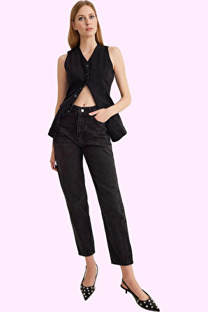 Kadın Pamuklu Denim Mom Jean Yüksek Bel Geniş Paça Casual Stil Günlük Kullanım Özel Günler