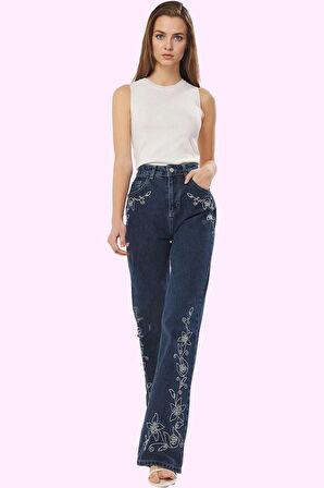 Kadın Pamuk Denim Jean Pantolon Günlük Şıklığı İçin Mükemmel Seçim Yüksek Bel Geniş Paça Hafta Sonu