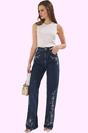 Kadın Pamuk Denim Jean Pantolon Günlük Şıklığı İçin Mükemmel Seçim Yüksek Bel Geniş Paça Hafta Sonu