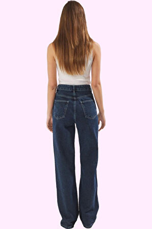 Kadın Pamuk Denim Jean Pantolon Günlük Şıklığı İçin Mükemmel Seçim Yüksek Bel Geniş Paça Hafta Sonu