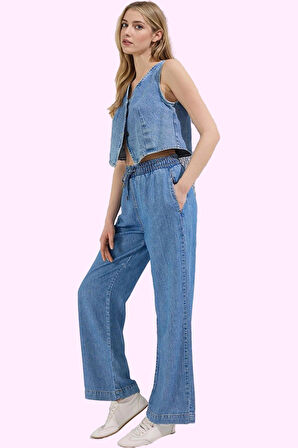 Kadın Denim Wide Leg Pantolon Pamuk Uzun Boy Günlük Stil Hafta Sonu Yaz Aylarının Vazgeçilmezi
