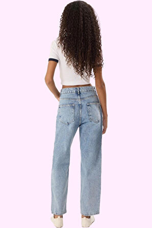 Kadın Denim Mom Jean Boru Paça Yüksek Bel 100 Pamuk Günlük Hafta Sonu Yaz Aylarının Vazgeçilmezi