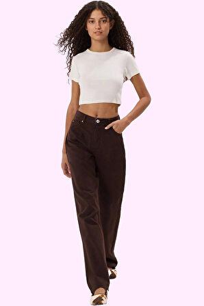 Kadın Pamuk Denim Pantolon Yüksek Bel Wide Leg Model Tüm Sezon Günlük Kullanım Özel Günler