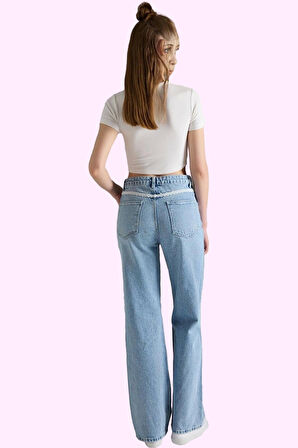 Kadın Pamuk Denim Pantolon Yüksek Bel Wide Leg Casual Günlük Kullanım Yaz Aylarının Vazgeçilmezi