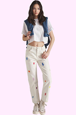 Kadın Denim Pantolon Renk Pamuk Yüksek Bel Straight Kesim Yaz Günlük Kullanım Modern Tasarım