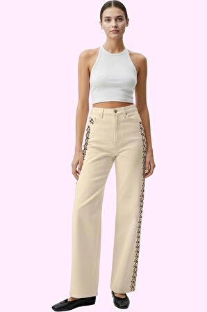 Kadın Denim Pantolon Renk Yüksek Bel Wide Leg Pamuk Günlük Kullanım İçin Dayanıklı Malzeme