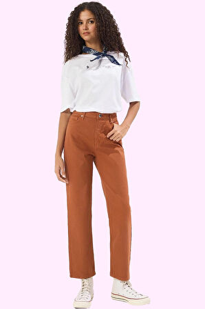 Kadın Pamuk Denim Pantolon Yüksek Belli Straight Günlük Kullanım Yaz Aylarının Vazgeçilmezi