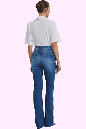 Kadın Denim İspanyol Paça Jean Pantolon Renk Yüksek Bel Günlük Hafta Sonu Kaliteli Malzeme