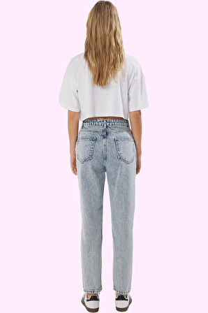 Kadın Denim Mom Jean Pantolon Yüksek Bel Dar Paça Günlük Kullanım Yaz Aylarının Vazgeçilmezi
