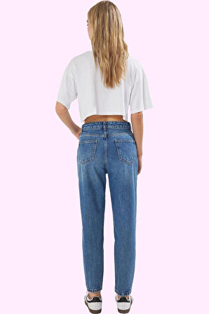 Kadın Denim Mom Jean Pantolon Yüksek Bel Dar Paça Günlük Kullanım Yaz Aylarının Vazgeçilmezi