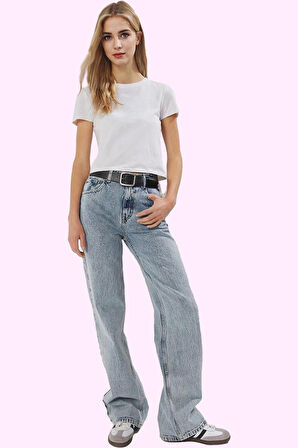 Kadın Pamuk Denim Jean Yüksek Bel Geniş Paça Yazlık Casual Stil Yaz Aylarının Vazgeçilmezi