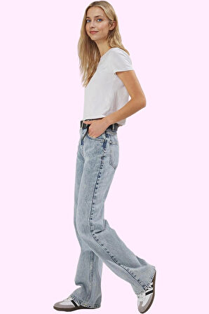 Kadın Pamuk Denim Jean Yüksek Bel Geniş Paça Yazlık Casual Stil Yaz Aylarının Vazgeçilmezi