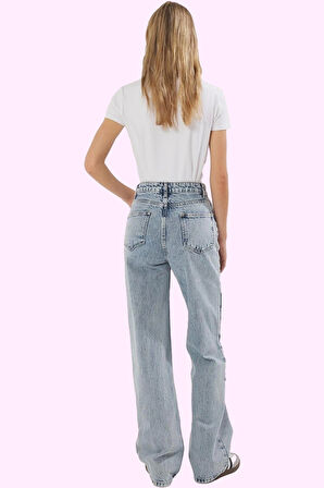 Kadın Pamuk Denim Jean Yüksek Bel Geniş Paça Yazlık Casual Stil Yaz Aylarının Vazgeçilmezi